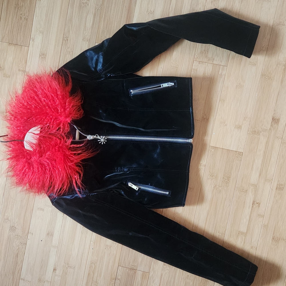 Dolls Kill Black and Red Leather Jacket